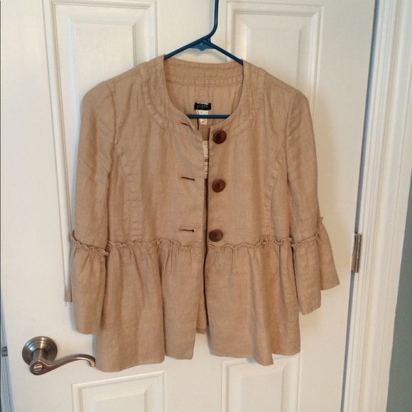 J. CREW Linen Cotton Ruffled Peplum Tan Jacket 0 - Picture 2 of 6